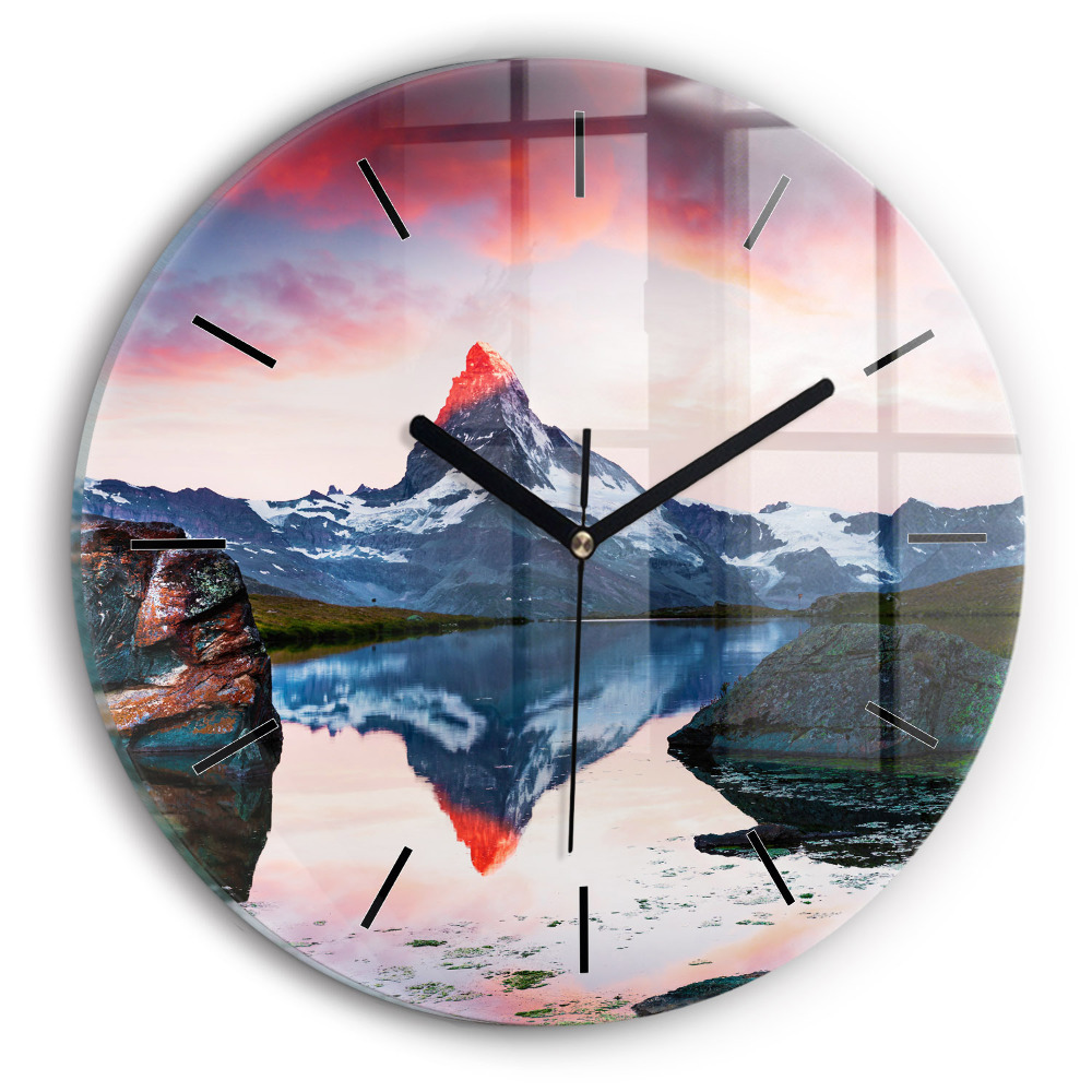 Egyedi üvegóra kerek 30 cm Stellisee Matterhorn-tó