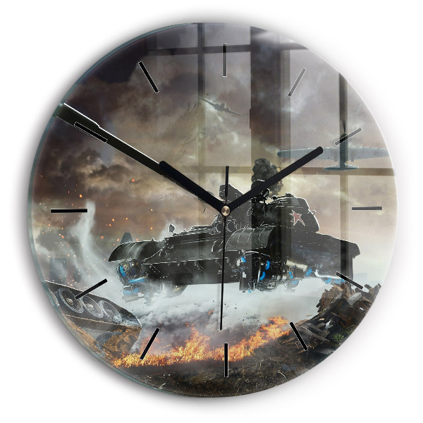 Kerek fali üvegóra 30 cm Tank grafika