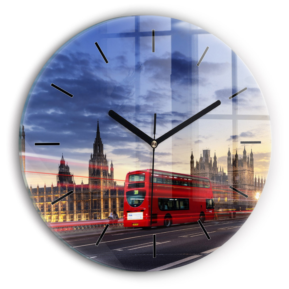 Kerek fali üvegóra 30 cm Piros londoni busz