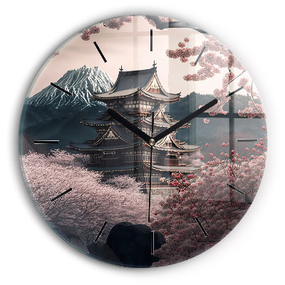 Fali üvegóra kerek 30 cm Torony és virágok Ázsiában