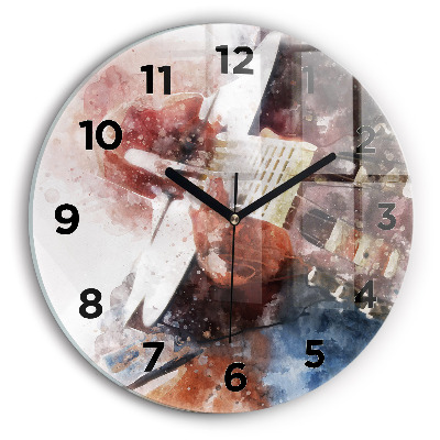 Egyedi üvegóra kerek 30 cm Gitár vizualizáció