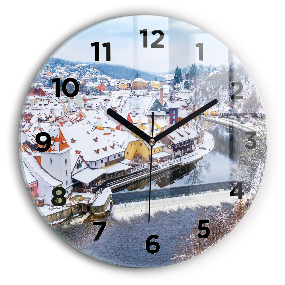 Kerek falióra 30 cm Panoráma egy városról télen