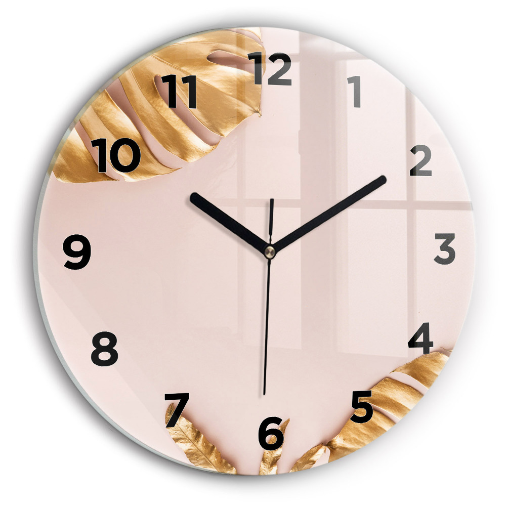 Kerek fali üvegóra 30 cm Arany trópusi levelek