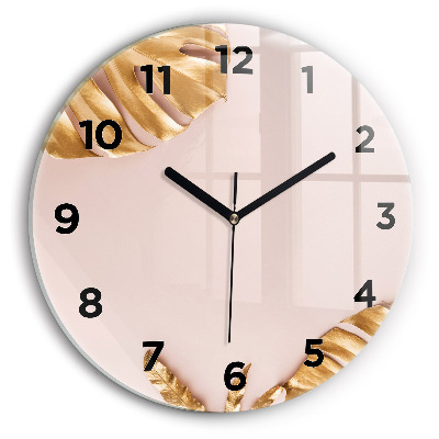 Kerek fali üvegóra 30 cm Arany trópusi levelek