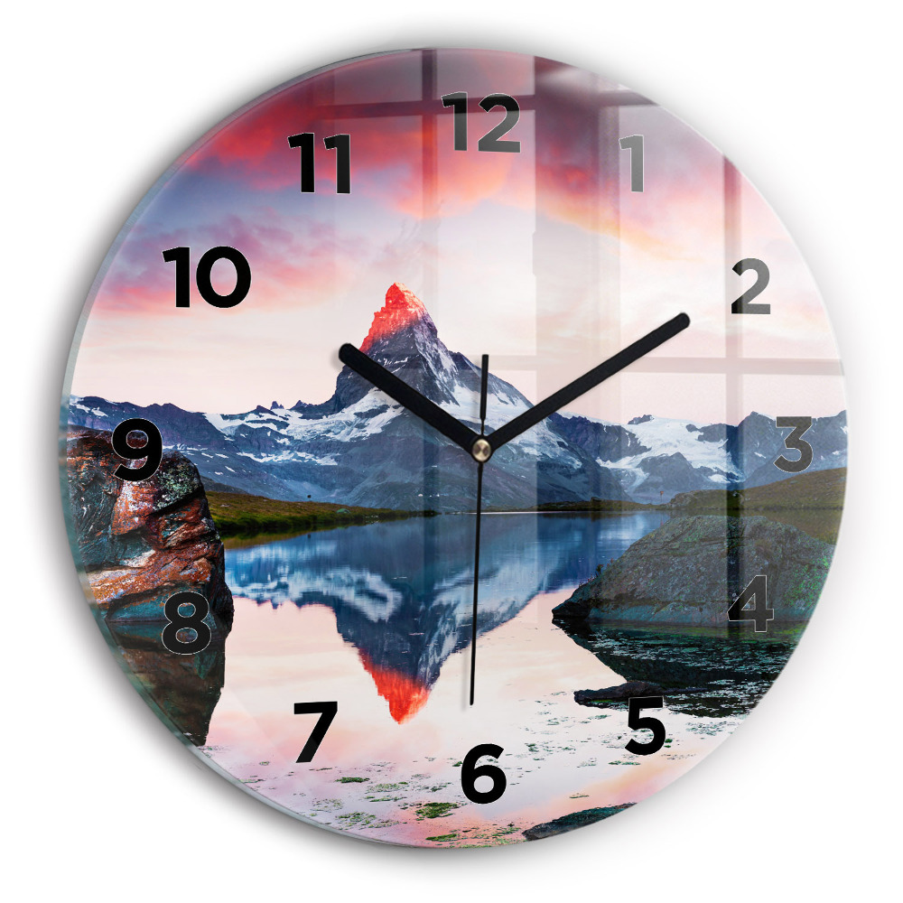 Egyedi üvegóra kerek 30 cm Stellisee Matterhorn-tó