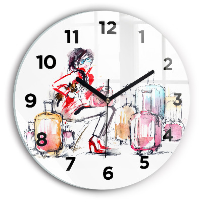 Kerek falióra 30 cm Nő bőröndökkel