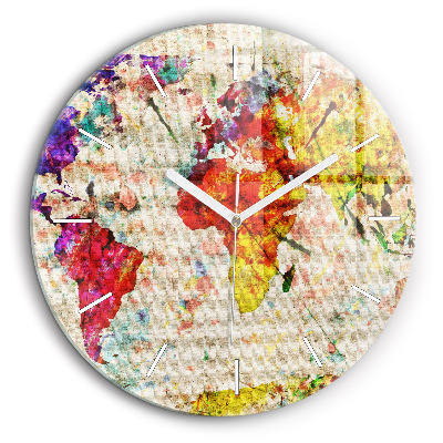 Egyedi üvegóra kerek 60 cm Színes világtérkép
