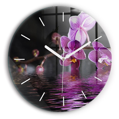 Egyedi üvegóra kerek 60 cm Orchidea virág a vízen