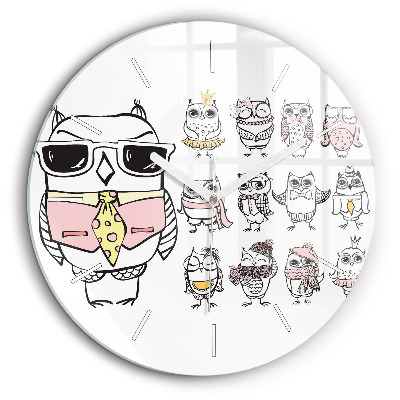 Egyedi üvegóra kerek 60 cm Vintage poszter baglyokkal