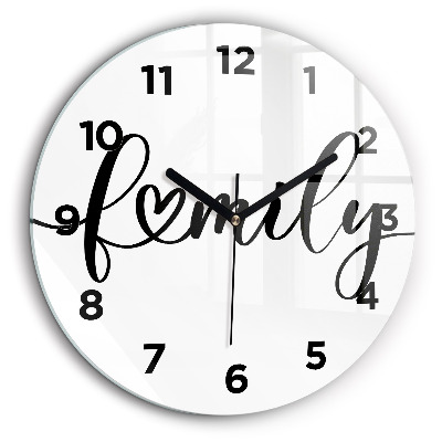 Kerek üvegóra 60 cm Családi felirat és szív