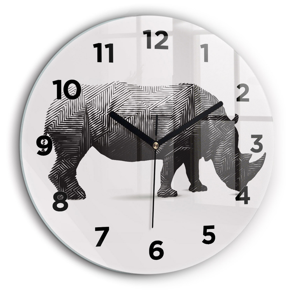 Kerek üvegóra 60 cm Rhinoceros line art