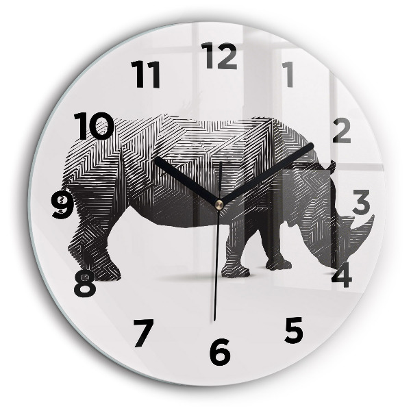 Kerek üvegóra 60 cm Rhinoceros line art