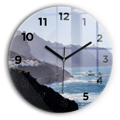 Kerek fali üvegóra 60 cm Hegyek az óceán mellett