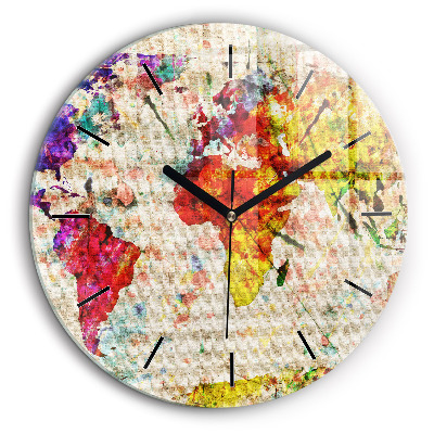 Egyedi üvegóra kerek 60cm Színes világtérkép