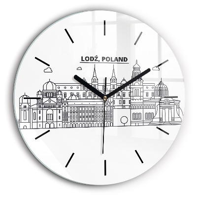 Kerek üvegóra 60cm Łódźi építészeti panoráma