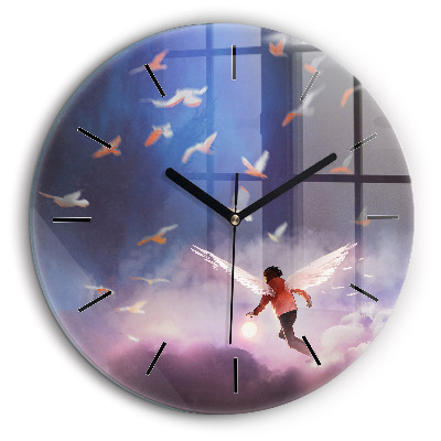 Kerek üvegóra 60cm Fiú szárnyakkal