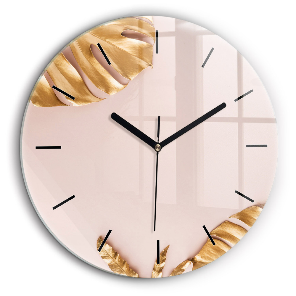 Kerek fali üvegóra 60cm Arany trópusi levelek