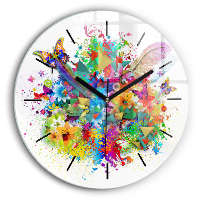 Kerek fali üvegóra 60cm Virágos harmónia pillangókkal