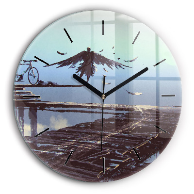 Kerek fali üvegóra 60cm Angyal, híd és kerékpár