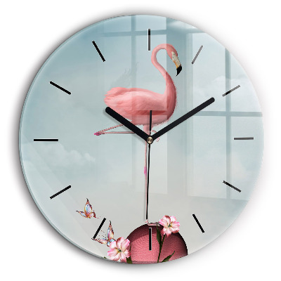 Kerek üvegóra 60cm Szürrealista flamingó