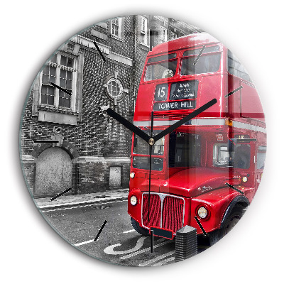 Egyedi üvegóra kerek 60cm Piros emeletes busz