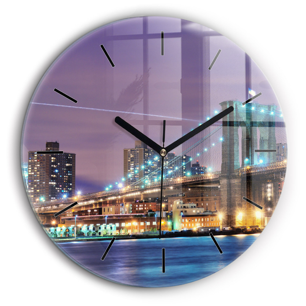 Egyedi üvegóra kerek 60cm Brooklyn híd és East River