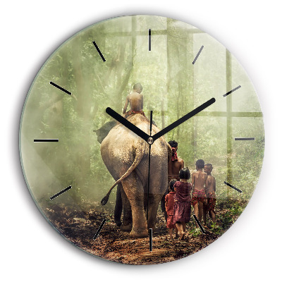 Fali üvegóra kerek 60cm Gyerekek vezetnek egy elefántot