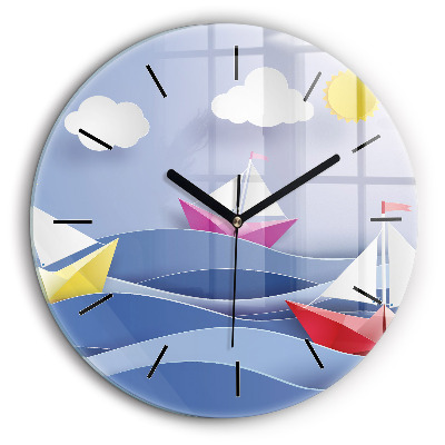 Fali üvegóra kerek 60cm Origami színes vitorlások