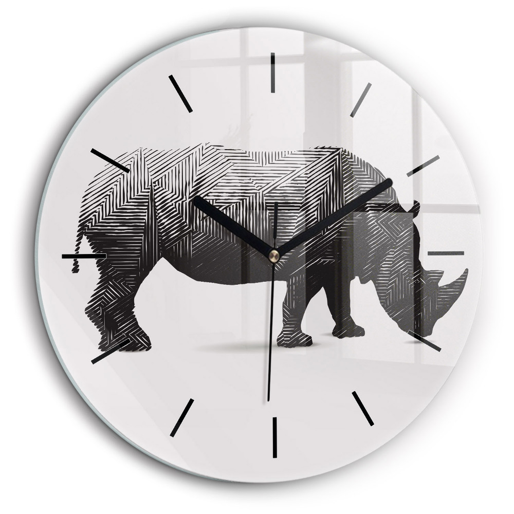 Kerek üvegóra 60cm Rhinoceros line art