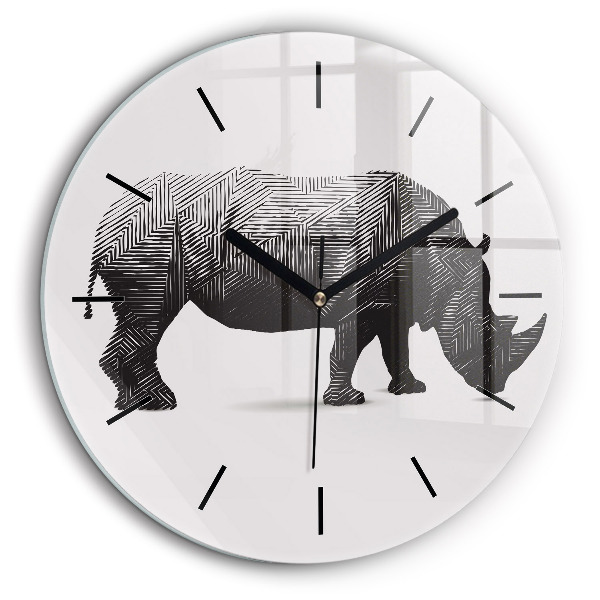 Kerek üvegóra 60cm Rhinoceros line art