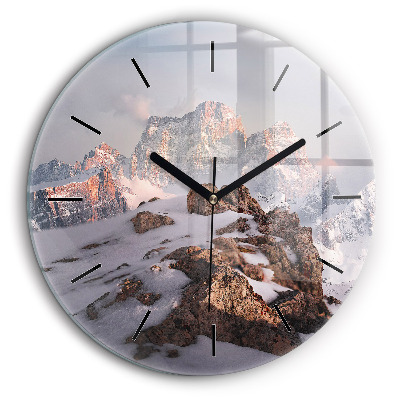 Egyedi üvegóra kerek 60cm Hóval borított hegy