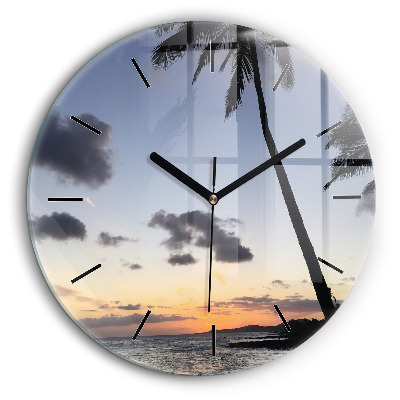 Egyedi üvegóra kerek 60cm Pálmafa és napfelkelte